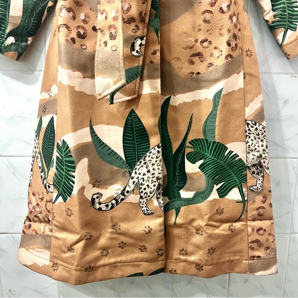 Las Surenas Wool Trench Coat Camel Beige Leopard Jungle Safari Nature Size M - Picture 3 of 15